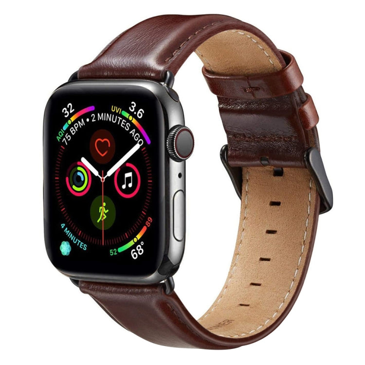 Black Buckle Leather Watch Band For Apple Watch Series 10 42mm / 9&8&7 41mm / SE 3&SE 2&6&SE&5&4 40mm / 3&2&1 38mm, For Apple Watch Series 8&7 41mm / SE 2&6&SE&5&4 40mm / 3&2&1 38mm