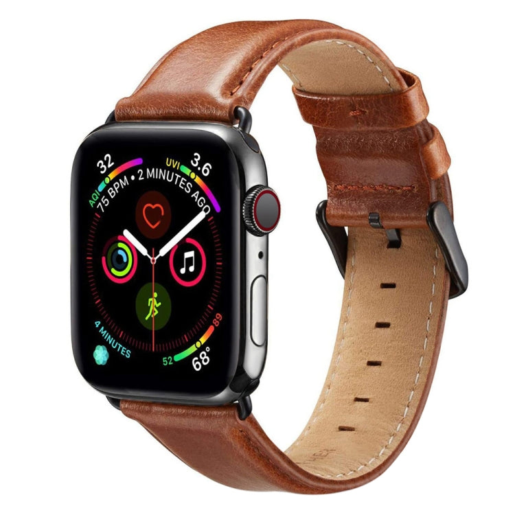 Black Buckle Leather Watch Band For Apple Watch Series 10 42mm / 9&8&7 41mm / SE 3&SE 2&6&SE&5&4 40mm / 3&2&1 38mm, For Apple Watch Series 8&7 41mm / SE 2&6&SE&5&4 40mm / 3&2&1 38mm
