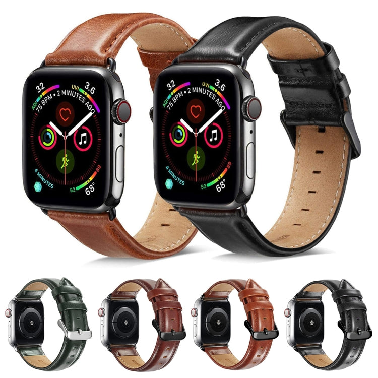 Black Buckle Leather Watch Band For Apple Watch Series 10 42mm / 9&8&7 41mm / SE 3&SE 2&6&SE&5&4 40mm / 3&2&1 38mm, For Apple Watch Series 8&7 41mm / SE 2&6&SE&5&4 40mm / 3&2&1 38mm