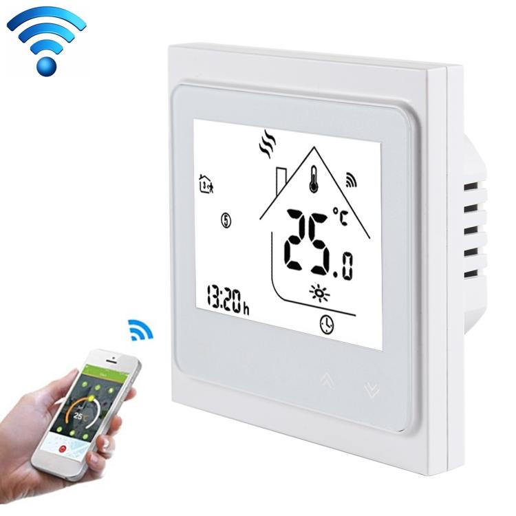 BHT-002GALW 3A Load Water Heating Type LCD Digital Heating Room Thermostat with Time Display, WiFi Control, BHT-002GBLW 3A (Black) Water Heating Type, BHT-002GBLW 3A (White) Water Heating Type BHT-002GBLW 3A (White) Water Heating Type White