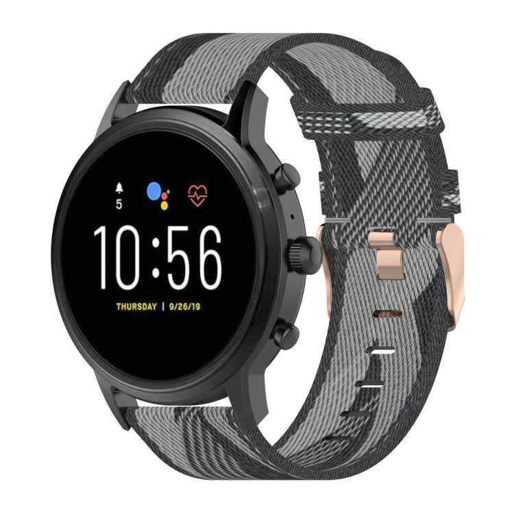 22mm Stripe Weave Nylon Wrist Strap Watch Band for Fossil Gen 5 Carlyle, Gen 5 Julianna, Gen 5 Garrett, Gen 5 Carlyle HR