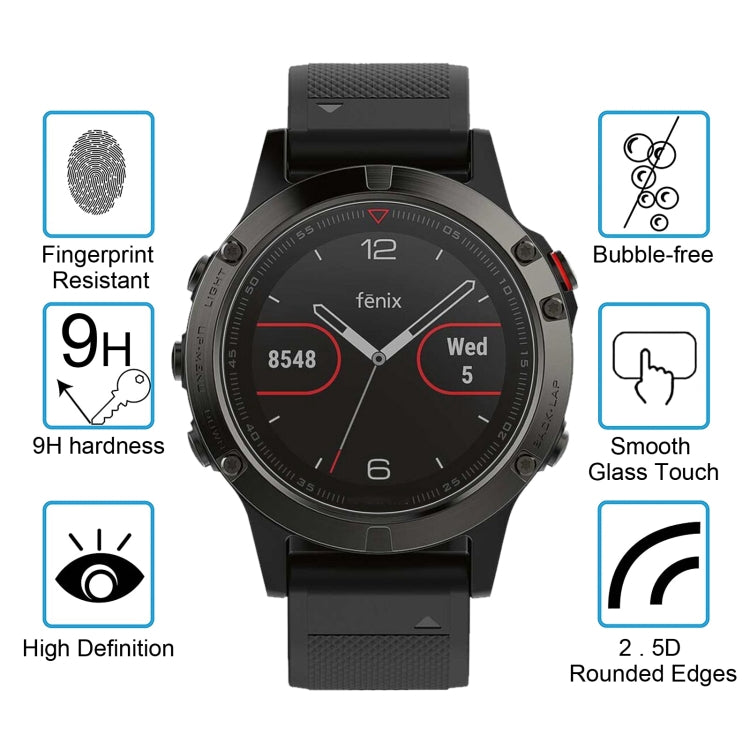 2 PCS ENKAY Hat-Prince for Garmin Fenix 5 Smart Watch 0.2mm 9H Surface Hardness 2.15D Explosion-proof Tempered Glass Screen Film