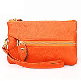 2001 Horizontal Square Litchi Texture Wallet Clutch Bag for Ladies, with Detachable Hand Strap & 6 Key Rings, Orange, Pink, Green, Yellow Orange Orange
