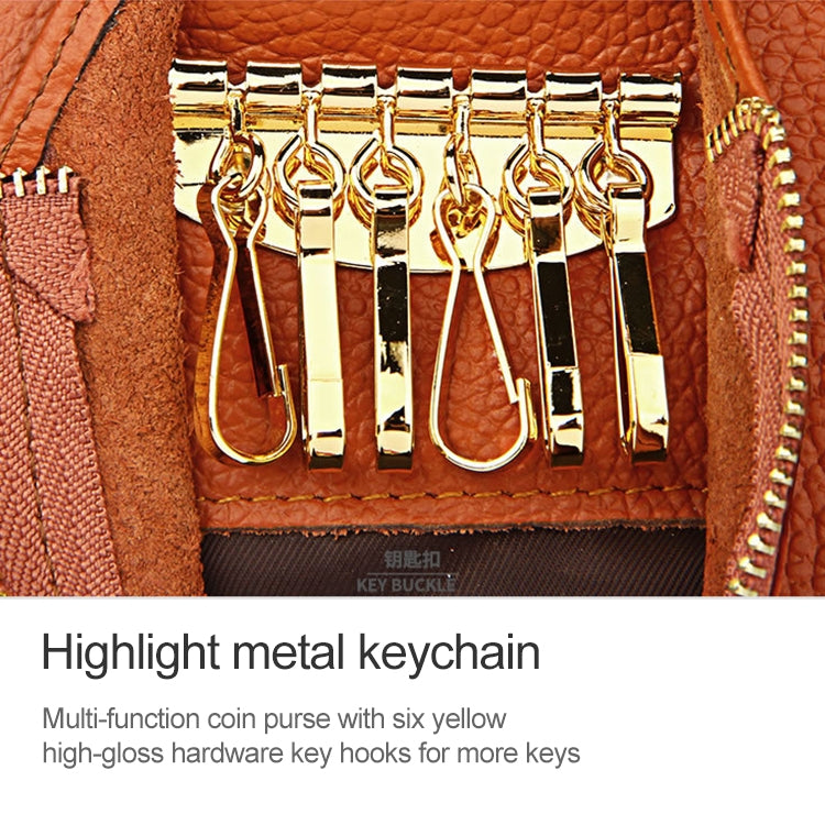 2001 Horizontal Square Litchi Texture Wallet Clutch Bag for Ladies, with Detachable Hand Strap & 6 Key Rings, Orange, Pink, Green, Yellow