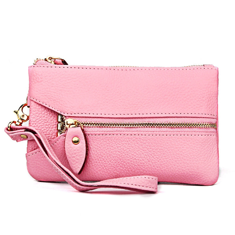 2001 Horizontal Square Litchi Texture Wallet Clutch Bag for Ladies, with Detachable Hand Strap & 6 Key Rings, Orange, Pink, Green, Yellow Pink Pink