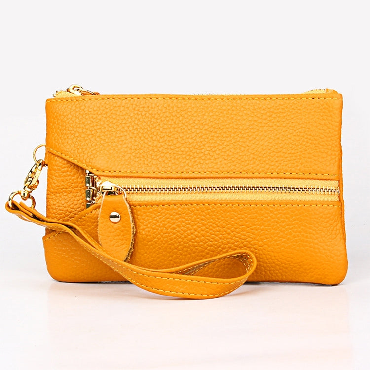 2001 Horizontal Square Litchi Texture Wallet Clutch Bag for Ladies, with Detachable Hand Strap & 6 Key Rings, Orange, Pink, Green, Yellow Yellow Yellow