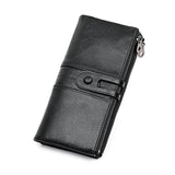 3520 Long Cowhide Leather Folding Anti-magnetic RFID Wallet for Ladies, with Card Slots, 3520 Black, 3520 Coffee, 3520 Blue, 3520 Red, 3520 Yellowish-brown