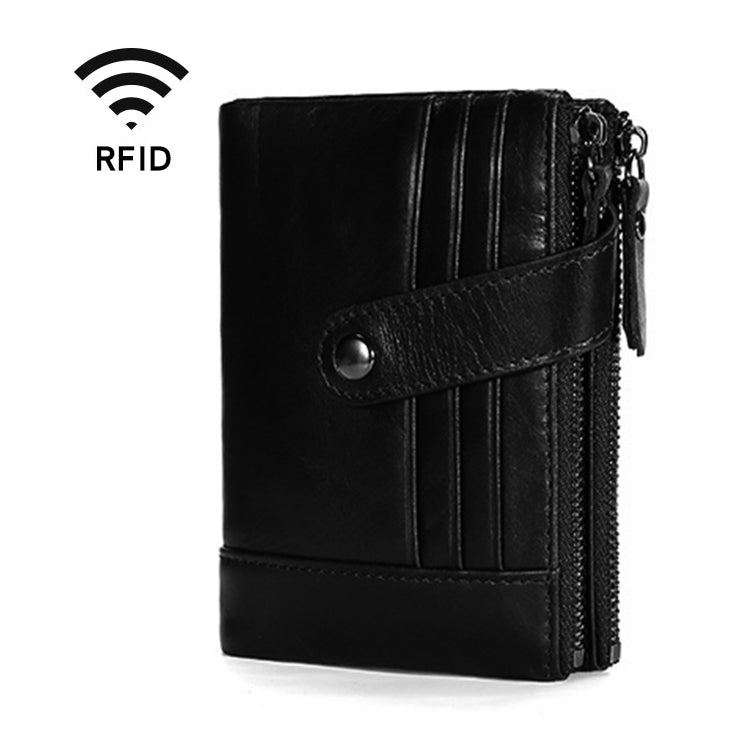 TP-196 Multi-functional Retro Cowhide Leather Multiple Card Slots Dual zipper RFID Wallet Black
