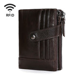 TP-196 Multi-functional Retro Cowhide Leather Multiple Card Slots Dual zipper RFID Wallet Coffee