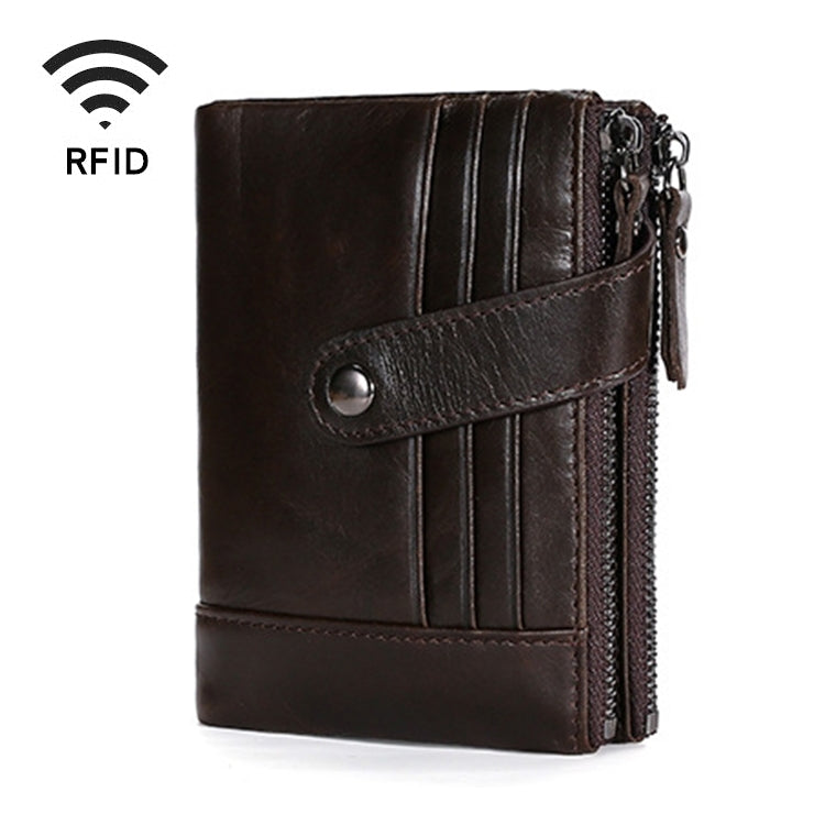 TP-196 Multi-functional Retro Cowhide Leather Multiple Card Slots Dual zipper RFID Wallet Coffee