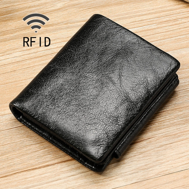TP-191 Oil Wax Leather Multi-functional RFID Three-fold Wallet Black