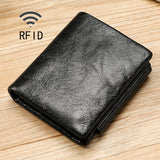 TP-191 Oil Wax Leather Multi-functional RFID Three-fold Wallet Black