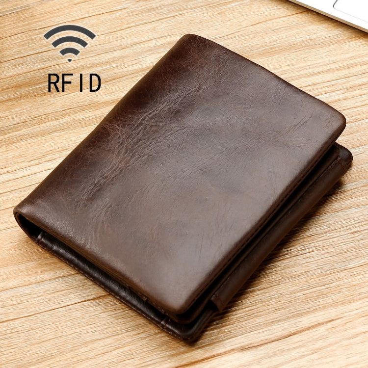 TP-191 Oil Wax Leather Multi-functional RFID Three-fold Wallet Coffee