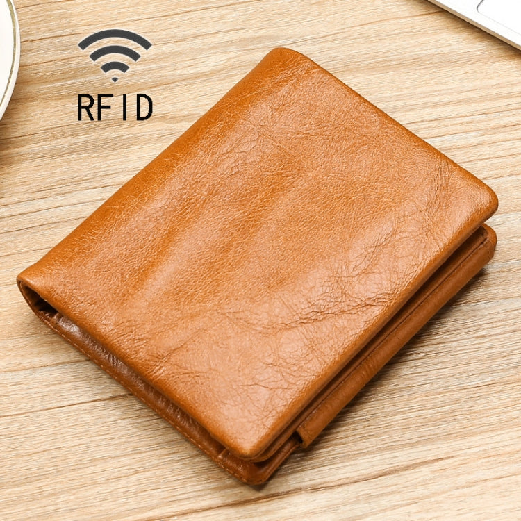 TP-191 Oil Wax Leather Multi-functional RFID Three-fold Wallet Brown