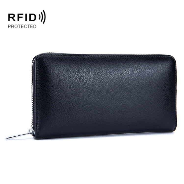 Two-Layer Cowhide Leather Organ Card Holder Multiple-Card RFID Anti-Theft Wallet Bag Black