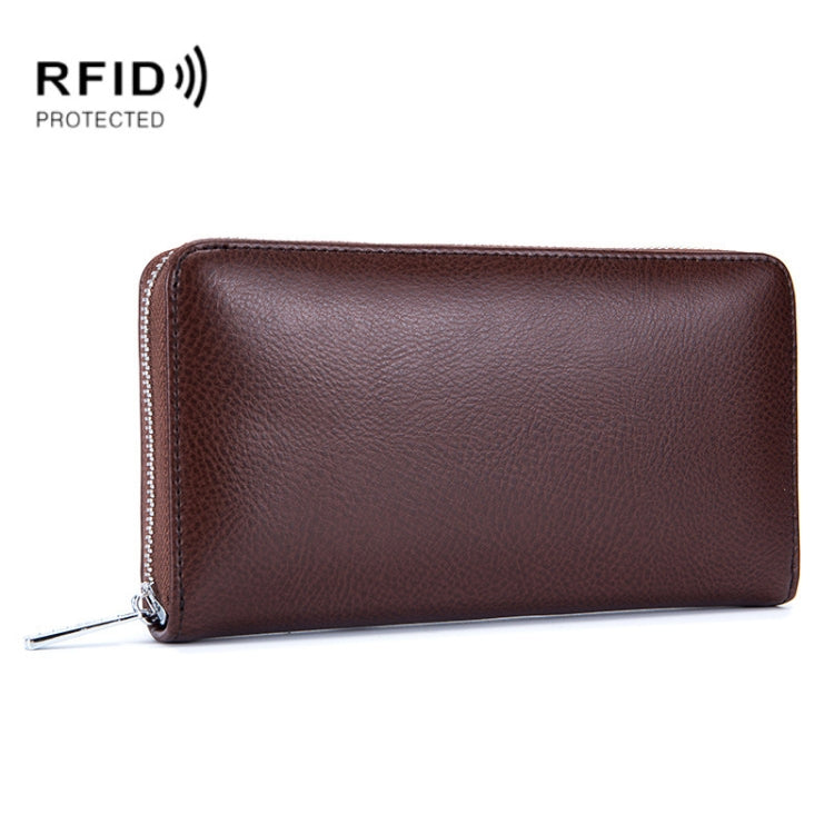 Two-Layer Cowhide Leather Organ Card Holder Multiple-Card RFID Anti-Theft Wallet Bag Coffee