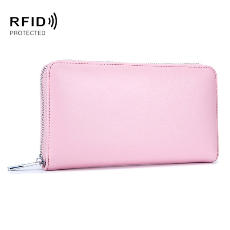Two-Layer Cowhide Leather Organ Card Holder Multiple-Card RFID Anti-Theft Wallet Bag Pink