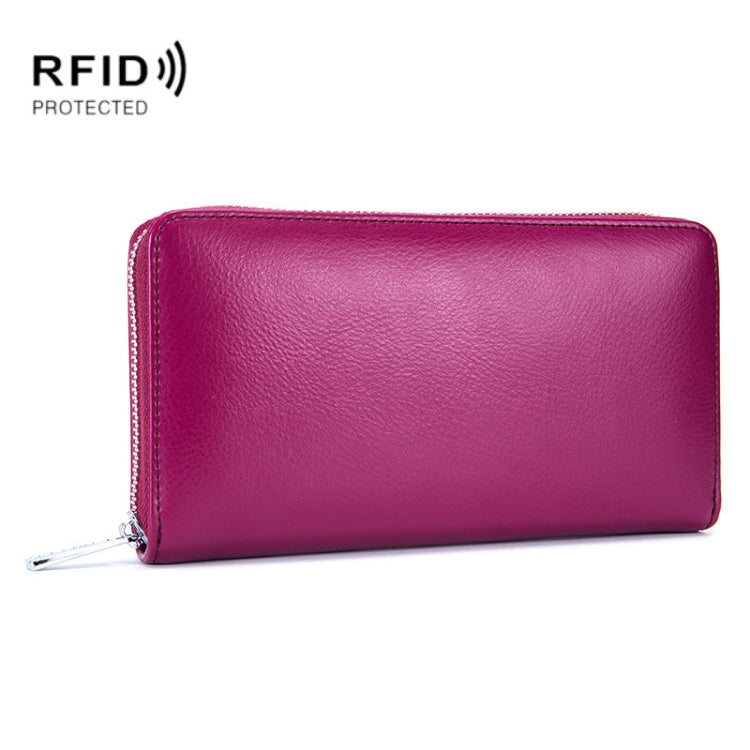 Two-Layer Cowhide Leather Organ Card Holder Multiple-Card RFID Anti-Theft Wallet Bag Red Purple