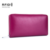Two-Layer Cowhide Leather Organ Card Holder Multiple-Card RFID Anti-Theft Wallet Bag Red Purple