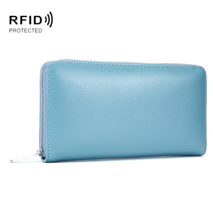 Two-Layer Cowhide Leather Organ Card Holder Multiple-Card RFID Anti-Theft Wallet Bag Baby Blue