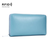 Two-Layer Cowhide Leather Organ Card Holder Multiple-Card RFID Anti-Theft Wallet Bag Baby Blue