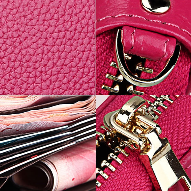 Genuine Cowhide Leather Litchi Texture Zipper Long Style Card Holder Wallet RFID Blocking Coin Purse Card Bag Protect Case with Hand Strap for Women, Size: 20*10.5*3cm