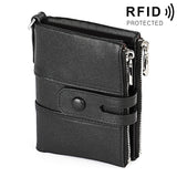 3529 Retro Crazy Horse Texture Double Zipper Anti-magnetic RFID Wallet for Man with Card Slots Black
