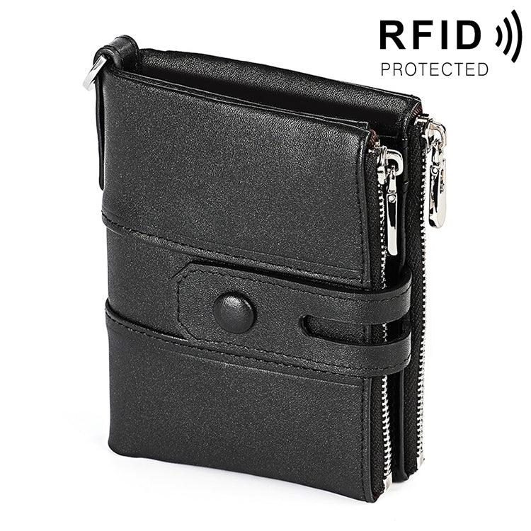 3529 Retro Crazy Horse Texture Double Zipper Anti-magnetic RFID Wallet for Man with Card Slots Black