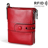 3529 Retro Crazy Horse Texture Double Zipper Anti-magnetic RFID Wallet for Man with Card Slots Red