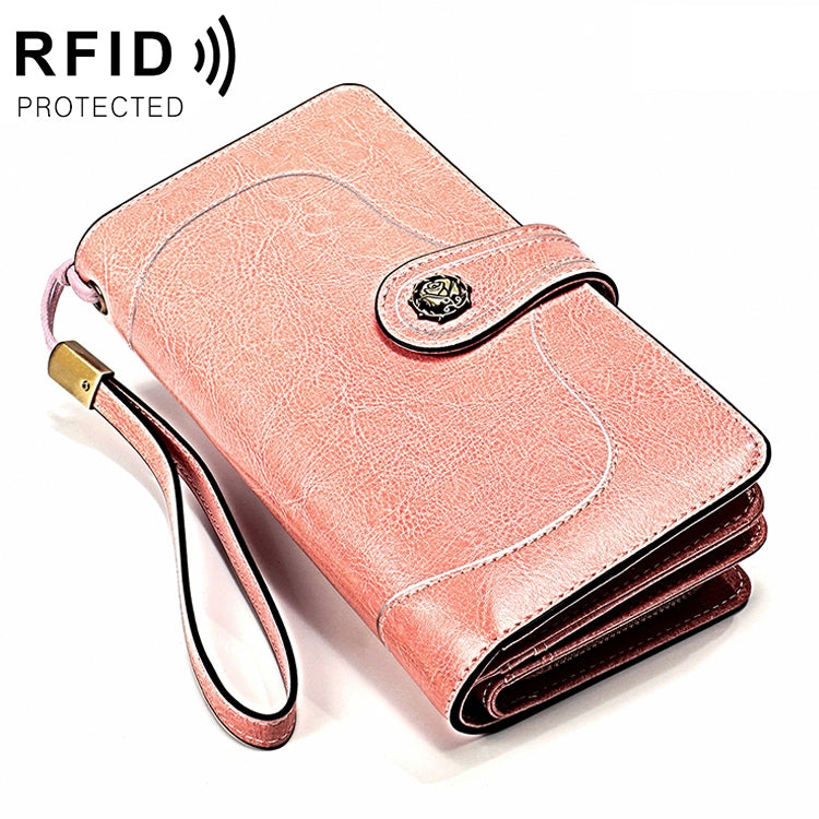 3555 Large Capacity Long Multi-function Anti-magnetic RFID Wallet Clutch for Ladies with Card Slots Pink