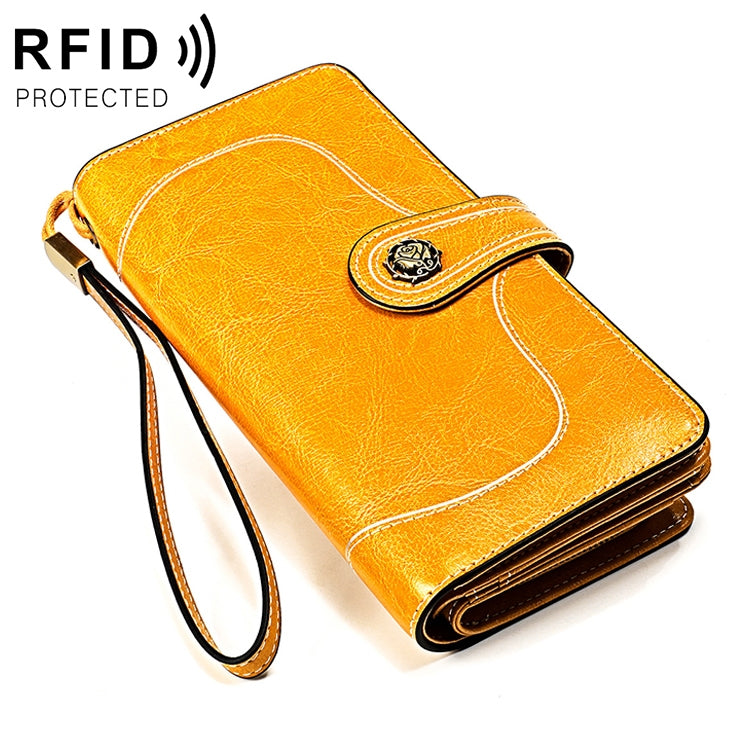 3555 Large Capacity Long Multi-function Anti-magnetic RFID Wallet Clutch for Ladies with Card Slots Yellow