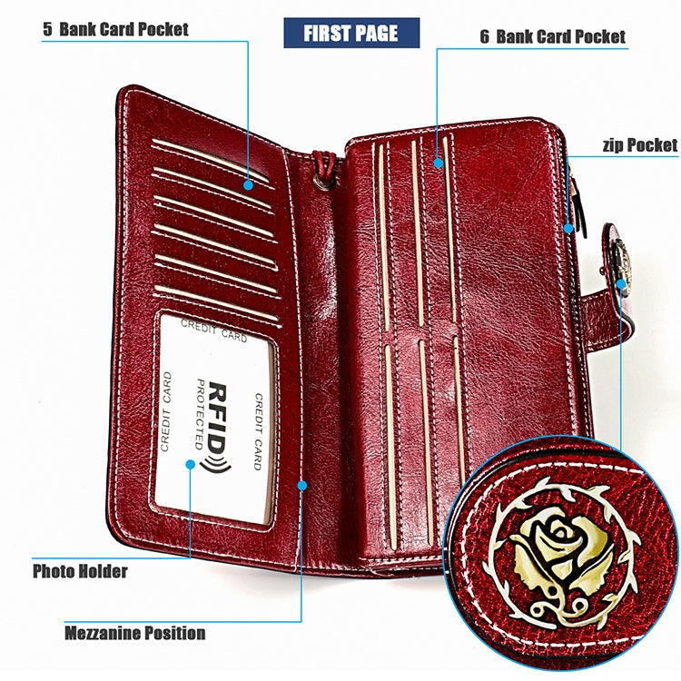 3555 Large Capacity Long Multi-function Anti-magnetic RFID Wallet Clutch for Ladies with Card Slots