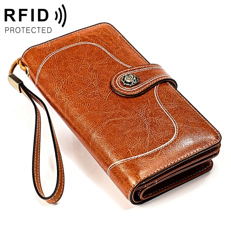 3555 Large Capacity Long Multi-function Anti-magnetic RFID Wallet Clutch for Ladies with Card Slots Brown