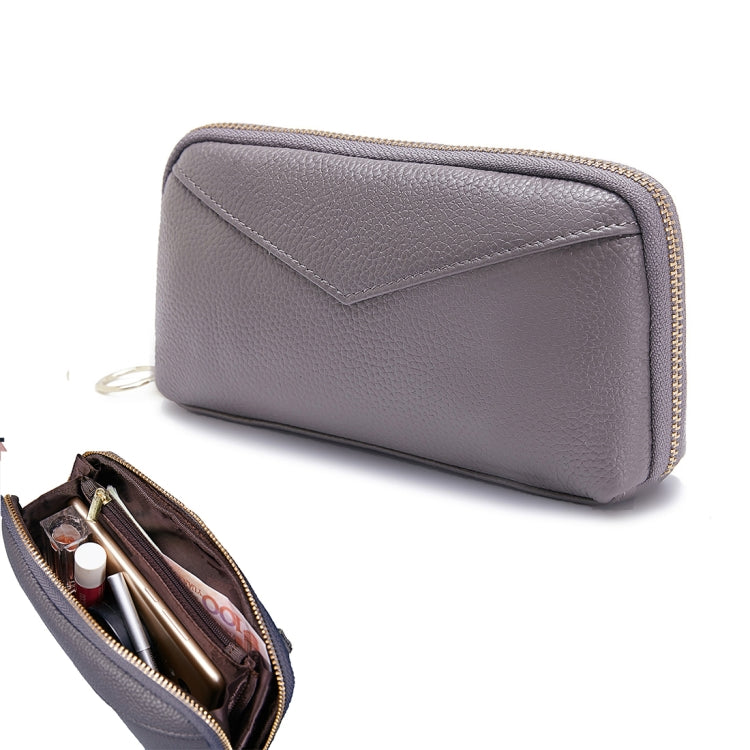 2-Folding Square Genuine Leather Handbag Grey