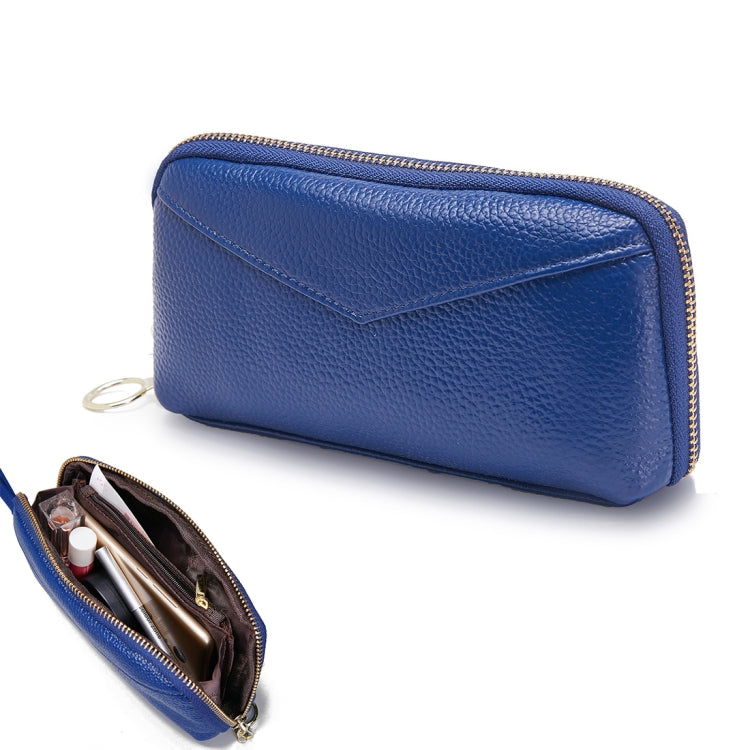 2-Folding Square Genuine Leather Handbag Blue