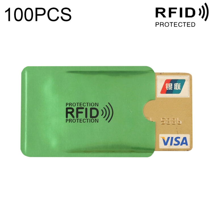 100pcs Aluminum Foil RFID Blocking Credit Card ID Bank Card Case Card Holder Cover, Size: 9 x 6.3cm Green