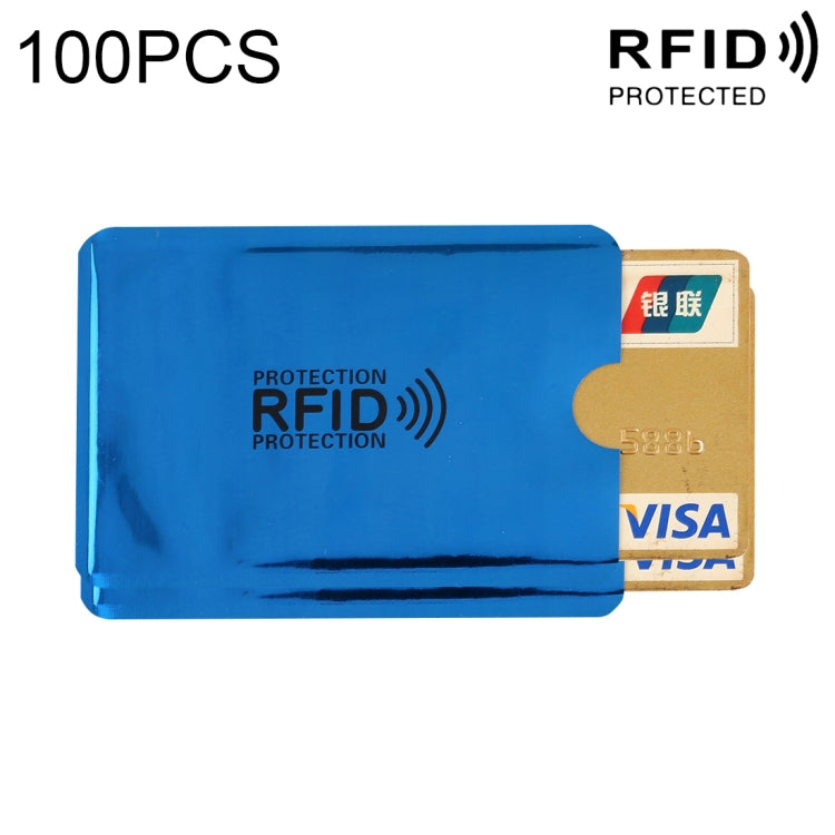 100pcs Aluminum Foil RFID Blocking Credit Card ID Bank Card Case Card Holder Cover, Size: 9 x 6.3cm Blue