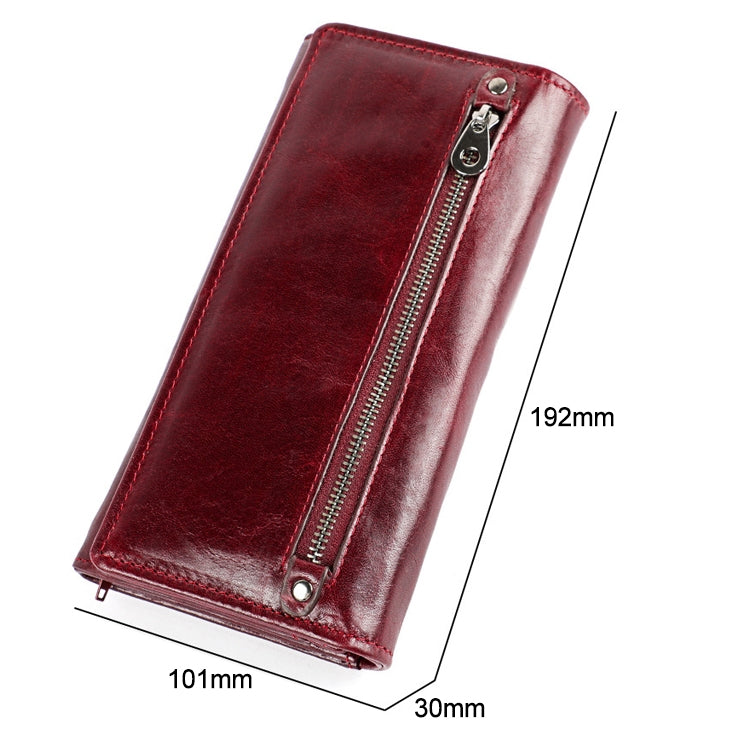 3559 Antimagnetic RFID Multi-function Zipper Retro Top-grain Leather Lady Purse Wallet