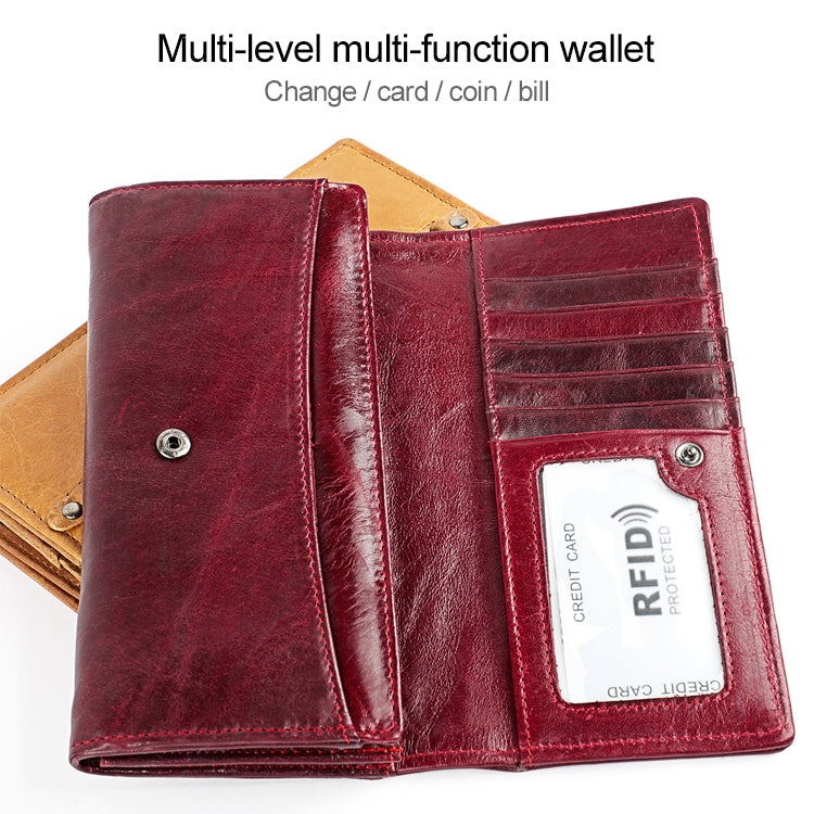 3559 Antimagnetic RFID Multi-function Zipper Retro Top-grain Leather Lady Purse Wallet