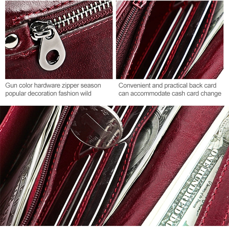 3559 Antimagnetic RFID Multi-function Zipper Retro Top-grain Leather Lady Purse Wallet