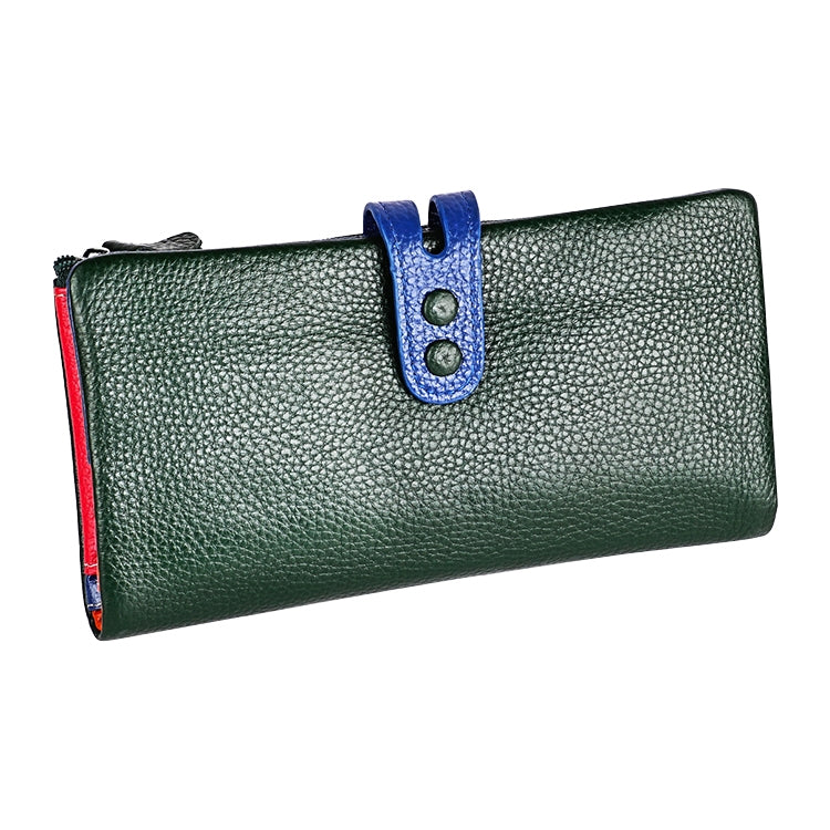 3572 Litchi Texture Leather Zipper Lady Wallet Large-capacity Purse Dark Green