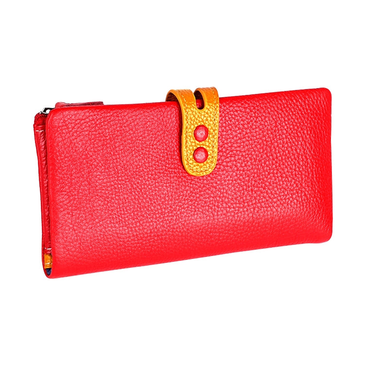 3572 Litchi Texture Leather Zipper Lady Wallet Large-capacity Purse Red