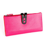 3572 Litchi Texture Leather Zipper Lady Wallet Large-capacity Purse Rose Red