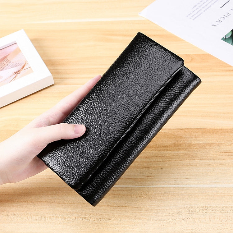 3591C Multi-function Litchi Texture Leather Wallet Large-capacity Purse Black