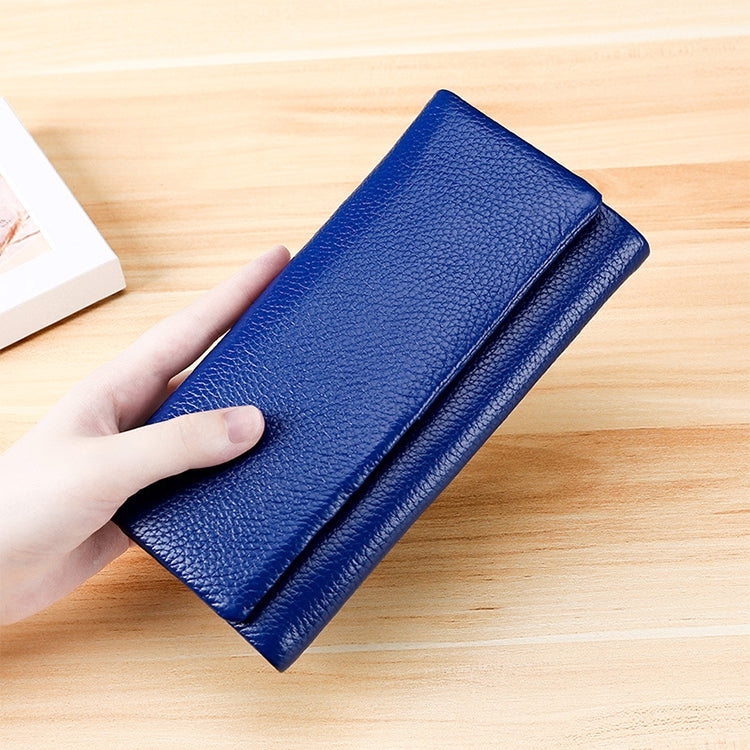 3591C Multi-function Litchi Texture Leather Wallet Large-capacity Purse Blue