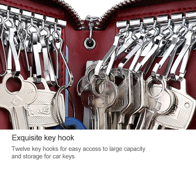 9101 Multi-function Waist Hanging Oil Wax Leather Zipper Wallet Keys Holder Bag