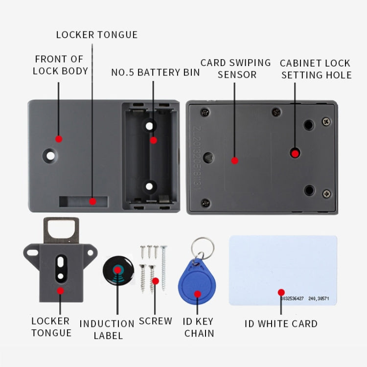 T3 ABS Magnetic Card Induction Lock Invisible Bilateral Open Cabinet Door Lock, Bilateral