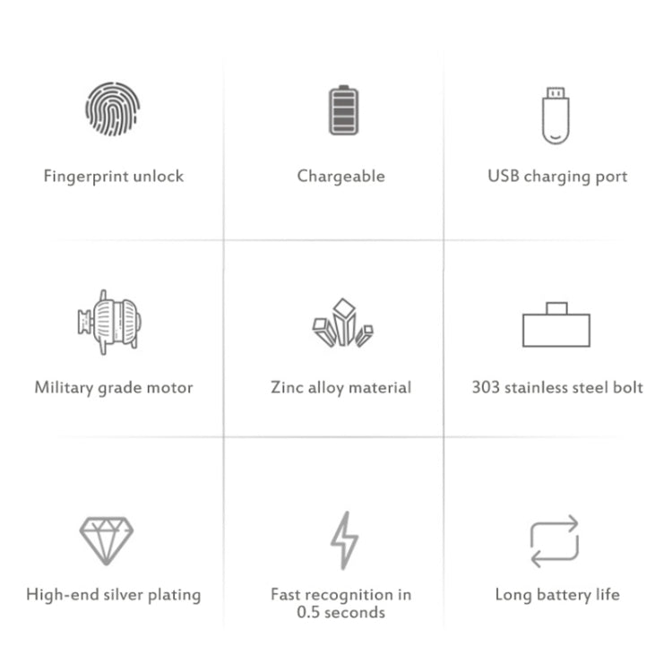T22F Micro USB Charging Zinc Alloy Smart Bilateral Open Fingerprint Drawer Lock File Cabinet Lock, Bilateral Open Fingerprint