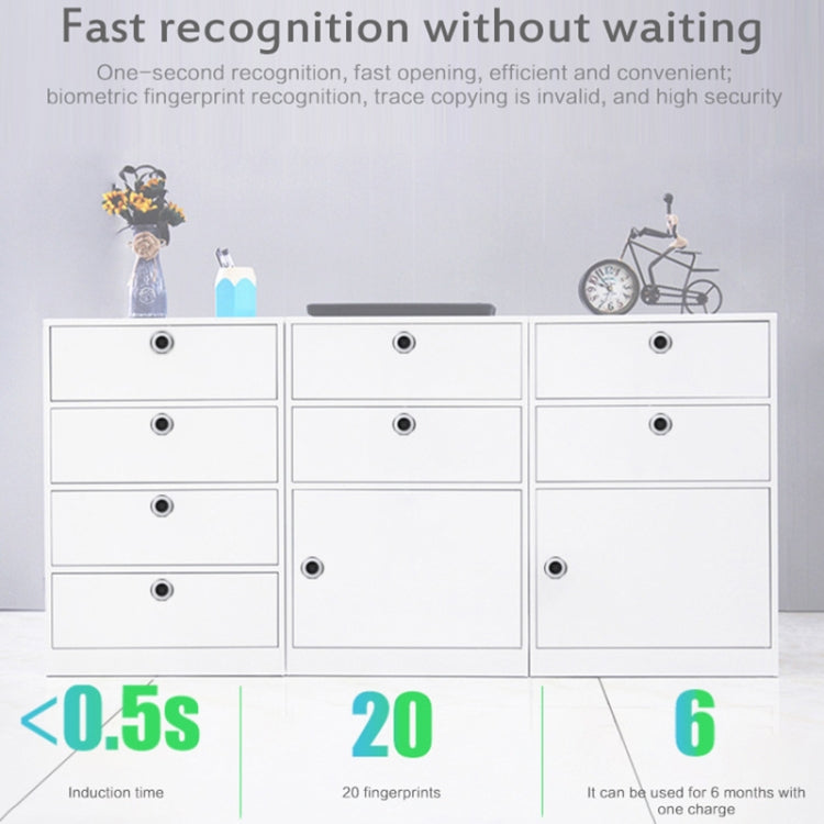 T22F Micro USB Charging Zinc Alloy Smart Bilateral Open Fingerprint Drawer Lock File Cabinet Lock, Bilateral Open Fingerprint