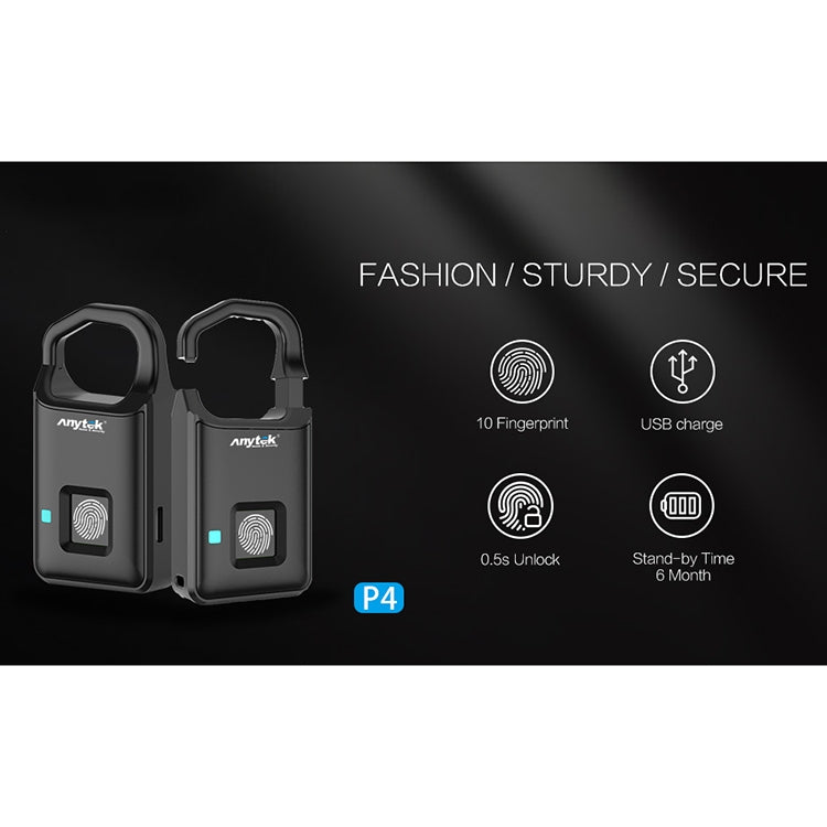 Anytek P4 3.7V Micro USB Charging Semiconductor Fingerprint Sensing Small Padlock, P4